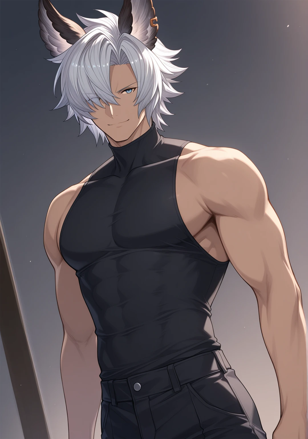 1 boy, male focus, Intricate details, 1 man, handsome, white hair, vibrant green eyes, slim muscles, anime, 19 years old, 19 years old, a small goatee, shinigami kimono, shinigami, bleach style, bleach, tank top, kimono , bleach, bleach style (black kimono), (the character would look frustrated because a dear friend would be leaving forever and he would be trying to stop it).