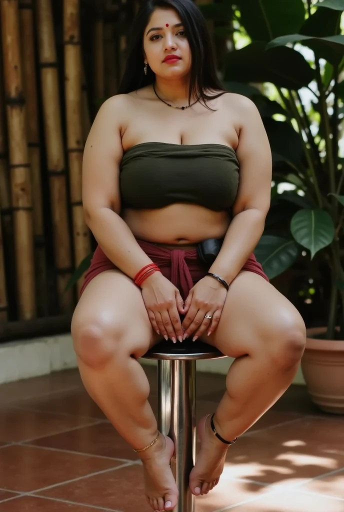 (Thai woman),(((bikini))),((( plus-size woman,curvy waist,overweight,masterbate herself))),(highponytail),(forehead),(smile:1.5),(inside the forest in the background:1.3), (spread her legs wide apart,open wide legs),(in the morning light),(hyperrealistic),(funny),(full body shot),
