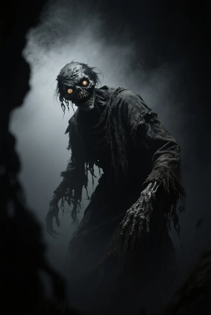 a black man with horns, 3 eyes, deformed teeth, rotten skin, (best quality,4k,8k,highres,masterpiece:1.2),ultra-detailed,(realistic,photorealistic,photo-realistic:1.37),horror,dark fantasy,surreal,twisted,gritty,chiaroscuro lighting,moody atmosphere,eerie,gothic,abandoned town,desolate landscape,cracked earth,dead trees,overcast sky,dynamic lighting