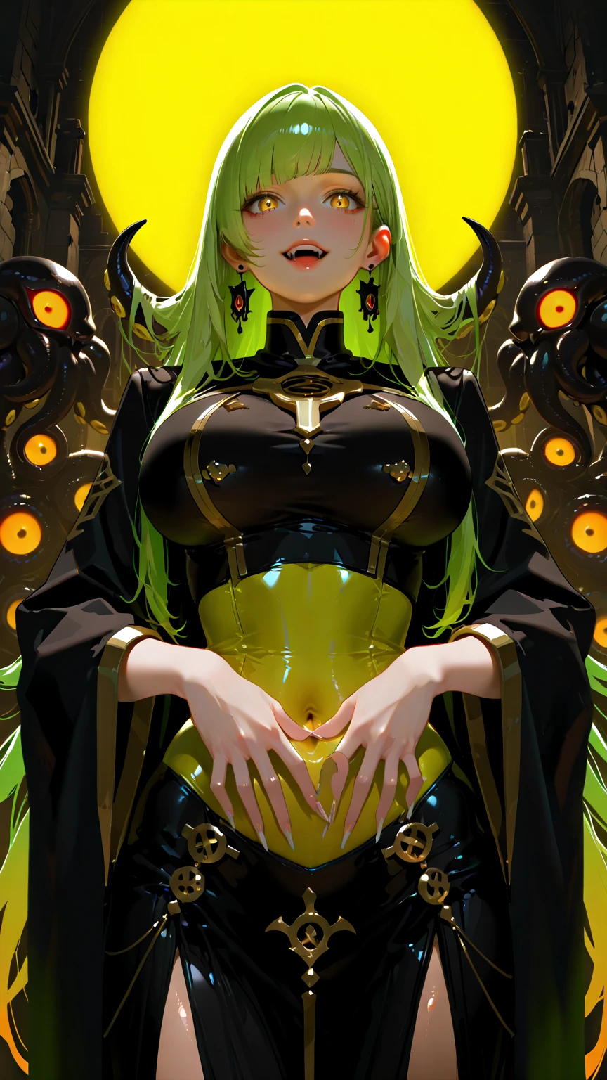 Celekette,Scorpion God,Ancient Egypt,(Scorpion goddess),The god of healing,(Super huge breasts),(Poison woman),sneer,Dark persona,Bloodless face,Scorpion tattoo on the chest,(The background is in a cold and damp cave),Poison needles,Green fluorescence,Drug addict,evil,vile,Highly toxic,Create pain,(Dark green dress),Lie down,Open your legs wide,Lots of beautiful scorpion ornaments,Perfect flesh full of texture,Captivating visual treat,Cover your hair,Dark green eyes,Green lips,((Best quality)),(A masterpiece),((Masterpieces)),Maximum clarity,illustration,(Super detailed face),(Perfect face),Clear texture,Ultra HD detail display,Excellent image performance,High quality illustrations,Perfect fit to harmonious tones,Deep lines,Precise brushstrokes,Intricate details