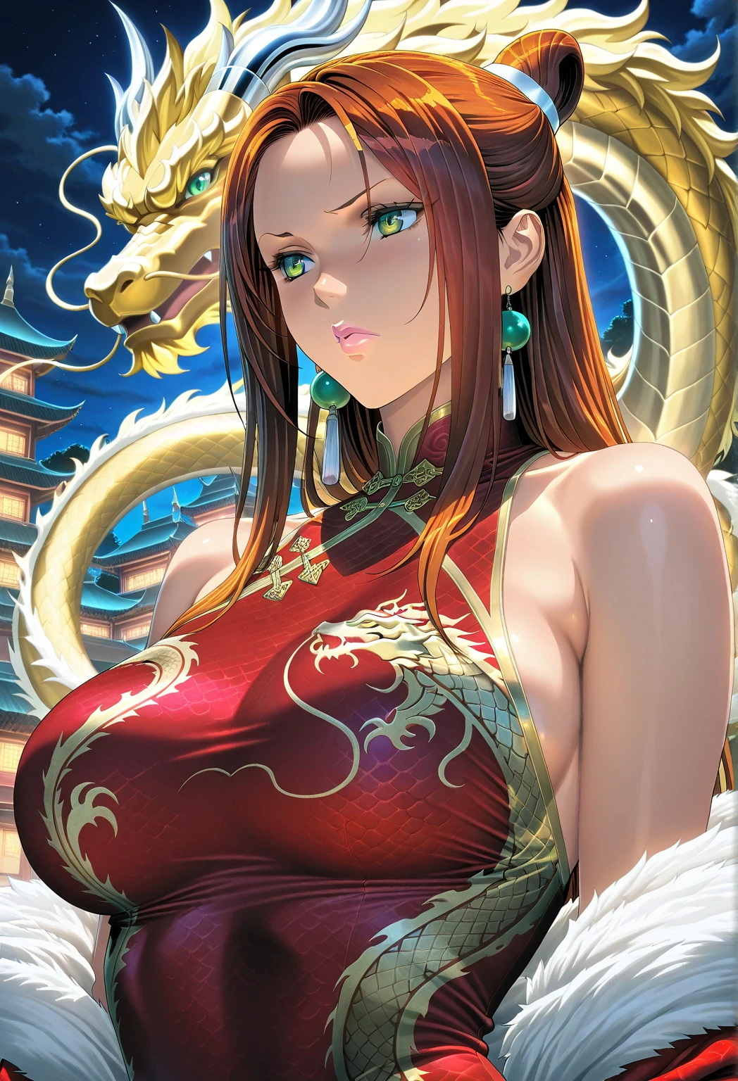 （（（完美shape，shape，alone， （（（China dress、Red clothing、Snake piercing,））），（（（sauce_anime, Boa Hancock, Black Hair, blue eyes, Long Hair, amount, Large Breasts））），（（masterpiece））、High resolution。 （（Best quality at best）），masterpiece，quality，Best quality，（（（Exquisite facial features，Looking at the audience,There is light in the eyes，（（（anger，Severe））），））），型shape:1.7））），（（（Light and shadow，Huge breasts））），（（（Looking into the camera，Black background）））、（（White string panties））