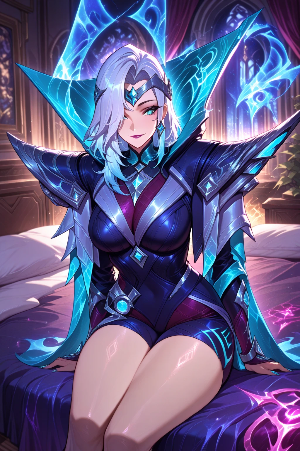 concept art, video game concept art, hentai game, anime, full body, best quality, masterpiece, maximum detail, high resolution, (((anime))), (((waifu))), (((hentai))), perfect anatomy, from the front, detailed background, High quality, incredible details, absurd res, full shot, ambient lighting, illuminated, female, (CharacterSheet:1), (multiple views, full body, upper body, reference sheet:1)
Character with the following traits:
Species(Succubus lamia)
Age(5000 years)
Gender(Female)
Occupation(Succubus goddess)
Height(About 3 meters tall)
Hair(Long, wavy, dark blue)
Skin(Smooth, light blue, pale)
Face(Androgynous, yellow eyes, thin lips)
Physical features(Huge pair of silver/dark blue demonic wings, Very long silver demonic tail, four silver horns, big tits, big ass, thick thighs)
Personality(Inhuman, Irresistible, Menacing, Violent)
Outfit(Silver ankle bracelets, silver wrist bracelets, naked)
Abilities(Posesses extremely powerful magical abilities)
Background(Underground cavern with a large throne, multiple dead humans on the floor, illuminated by blue crystals)
