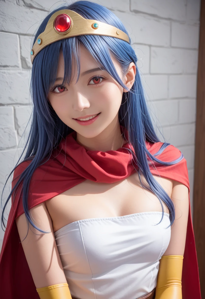 (Highest quality, masterpiece, Absurd)),One girl:1.3, alone:1.3,Beautiful woman,Expressive blue eyes, Beautiful woman,Long light blue hair, 21 years, alone, One girl,Hourglass-shaped body,Huge breasts, defined body, Dragon Ballのコスプレ、Dragon Ballコスプレボディスーツ, skirt (waist up to half of thigh)Dragon Ball, supergir short red cape)), Bright colors