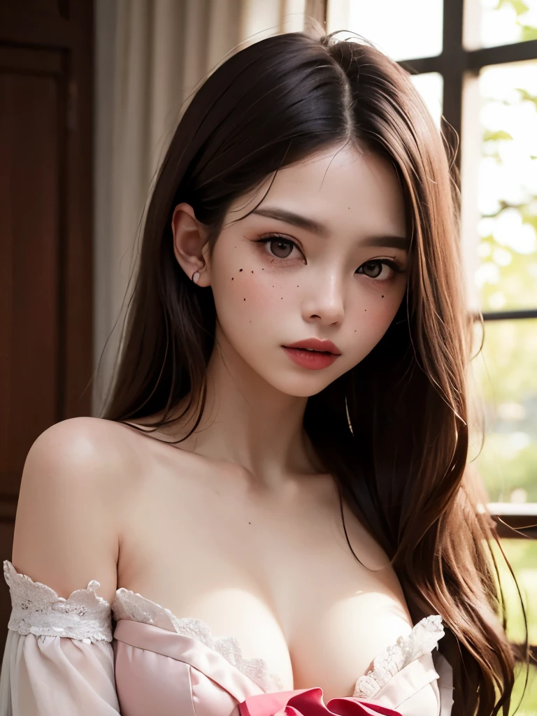 A 16k masterpiece, highest resolution, every detail, meticulousness, depth of field, bright colors, beautiful composition: a teenage girl with black hair and innocent eyes is so beautiful detailed, standing against a dark and ominous landscape. sexy silk dress outfit.