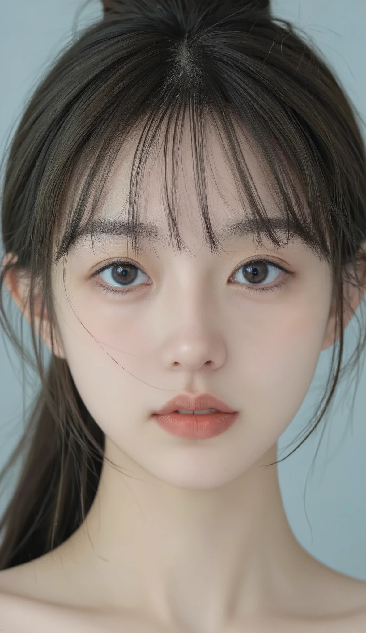 ((masterpiece)), ((Premium)), (Portrait of a Beautiful Girl), Perfectly Detailed Eyes , Perfectly Detailed Face, very detailed nose , random color shorts , Perfect Teeth , bare shoulders, charming, perfect face, Wrinkles on the cheeks , depth of field, high resolution, ((realistic skin texture)), thin lips, Randomly colored hair, Floating Multicolored Hair , Perfect for thin waists, Light Blue Pastel Background, full body photo, Perfectly detailed face under a weeping willow tree,