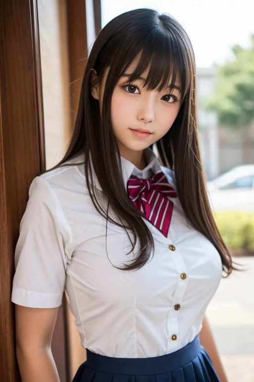 Big Breasts,middle school girl,uniform,Light clothing,Big eyes,Pink Lips,sexy,Brown Hair,Sensual,Japanese,nsfw,