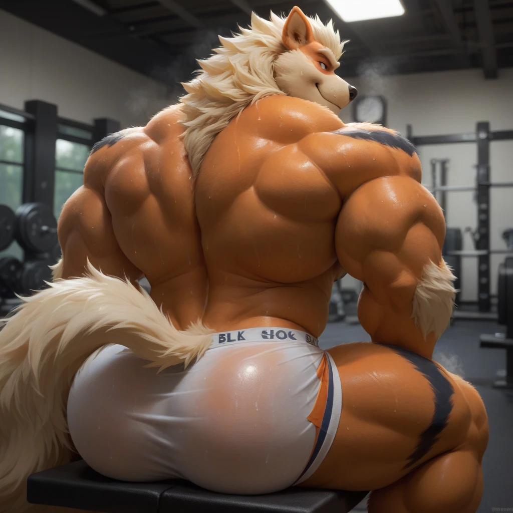 Leomon at the bodybuilding competition, on stage with other bodybuilders at his side. PRO competitive bodybuilder, nj5furry, (Leomon,16 years old, massive, huge, muscular, Gigachad), (((((WHITE THONG))))) Leomon, YOUNG FACE, TEEN, ((extremely realistic shadows, masterpiece, extremely detailed, photorealistic)), kemono, looking at the viewer, ((FRONT)), smile, mischievous expression, white teeth, mouth slightly open, red tongue, Leomon, ((detailed face)) nose, red eyes, ((detailed eyes)), dark brown skin, dark brown fur, brown hair, white mane, height 3 meters high, the optimal height, tight clothing, 200 kg, body full of huge muscles; muscle and bulge pecs, huge pecs, ((massive pectorals)) ((huge pectorals)) ripped abs, eight abs, V-shaped body, thick waist, long legs, strong arms manly, handsome face, attractive cool calm face type with a mischievous smile, topless, bulge in the crotch, wears a small white string thong that reveals huge, muscular thighs, (((she wears a very tight little white string thong))), bulging biceps. A muscular bodybuilder in the making. A potential PRO competitive bodybuilder and bulging neck. ((Almost naked)) ((BACK)) huge muscular thighs firm, round buttocks and round butt. (((BACK))) huge muscular thighs firm, round buttocks and round butt in with his back, long tail, huge ass ((huge buttocks))