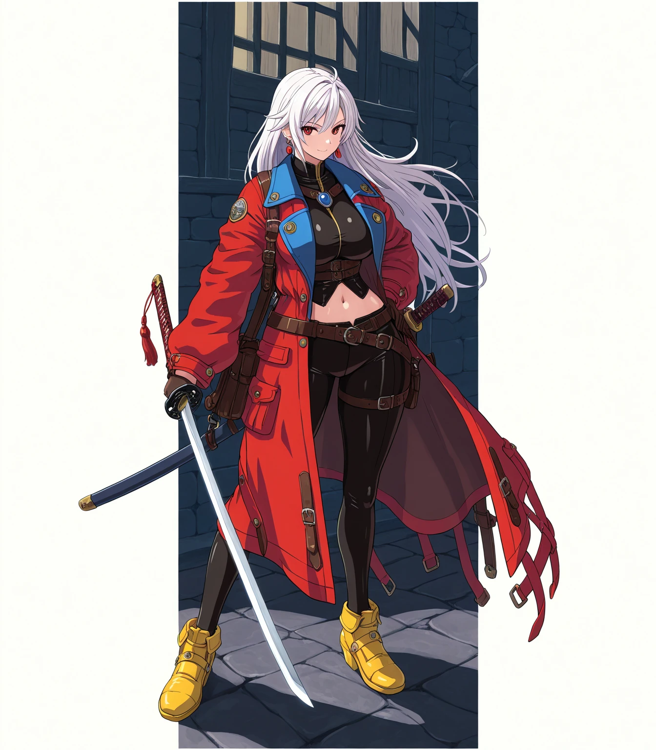 a portrait of a woman vampire pirate queen on a pirate ship ready for battle, ((full body: 1.5)), ((anatomically correct: 1.5)), (ultra detailed face: 1.2), looking tense, looking dangerous, dynamic eye color, glowing eyes, dynamic hair color, dynamic hair style dynamic skin complexion, wearing 18th century white button shirt, with ((stains of blood: 1.3)), busty , wearing wearing high heeled boots, it is night time at sea, moon is high, some clouds,18th century pirate ship background, vibrant, Ultra-high resolution, High Contrast, (masterpiece:1.5), highest quality, Best aesthetics), best details, best quality, highres, 16k, (ultra detailed: 1.5), masterpiece, best quality, (extremely detailed) RAW, (ultra details, Masterpiece, best quality), Hyperrealism style, holding sword, Intense gaze, holding sword rapier, vampire teeth, BloodSoakedAI, holding sword, Dark Art Painting Style