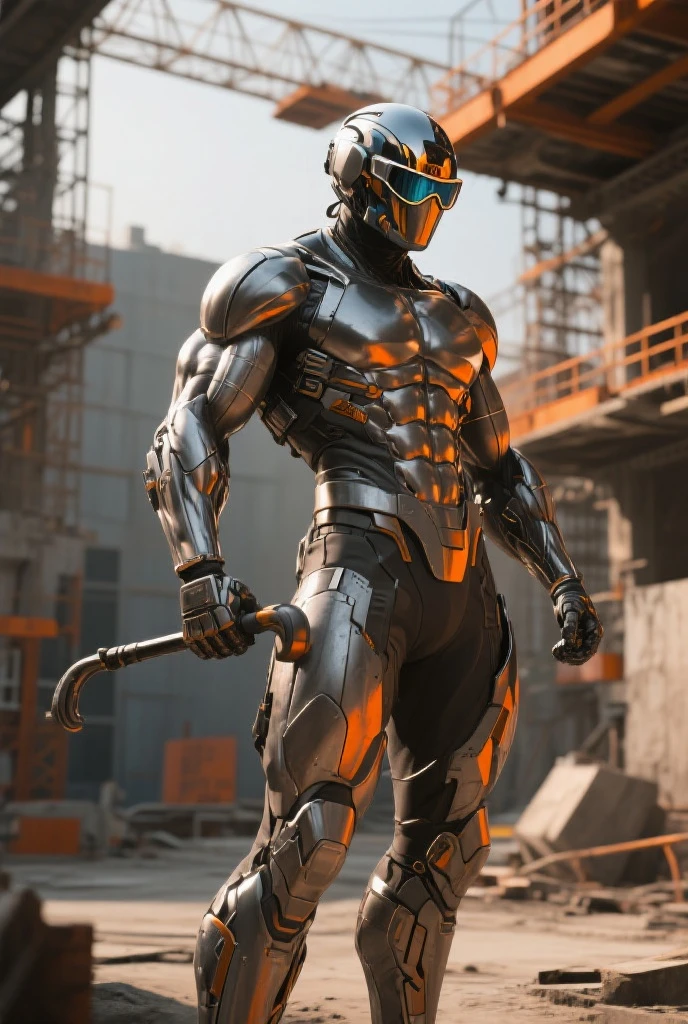 portrait partially destroyed humanoid cyborg with a human face standing in front of a crumbling gas station that is overgrown in plants, (handsome black man:1.2), post apocalyptic, solarpunk, vines, plant overgrowth, flora, fauna, sunshine, dust particles, sunbeans, godrays, realistic details, bokeh,
