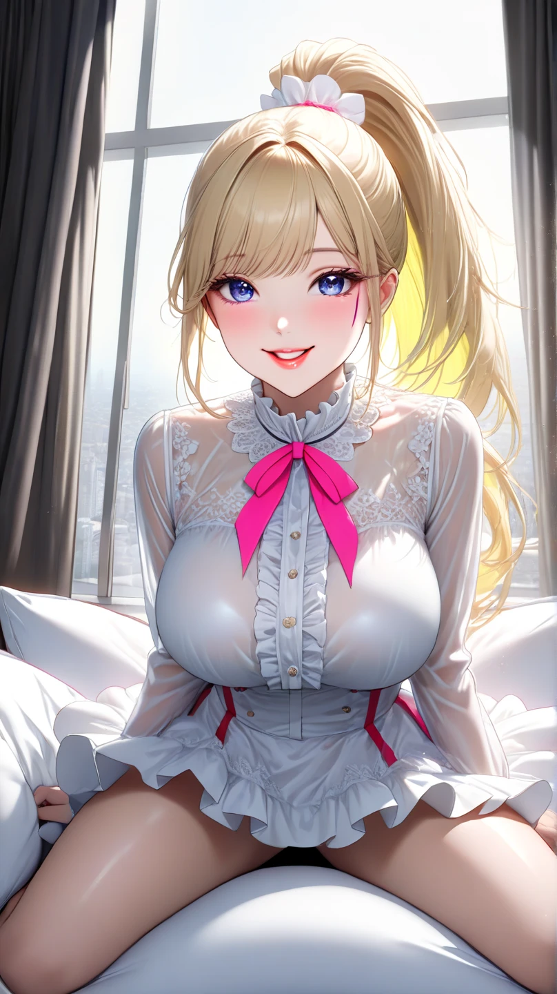 masterpiece, best quality, ultra high res, ultra-detailed, inside a public bus, night, night city illumination, beautiful night city landscape, 1 girl, slut, barbara, blonde hair, blue eyes, twintails hairstyle, red lipstick, red eyeliner, dark brown skin, hairy pubic hair, (gigantic tits, giant cleavage), wet, (unbuttoned white shirt, pleated black mini skirt, black lace-trimmed tights, black short boots, school red ribbon), horny, sexy, (barbara is laying spreading her legs wide open on the back row of a bus while having a huge dildo in her pussy and squirting lots of cum and while having a horny sexy face and her slutty tongue out dripping saliva: 1.6)