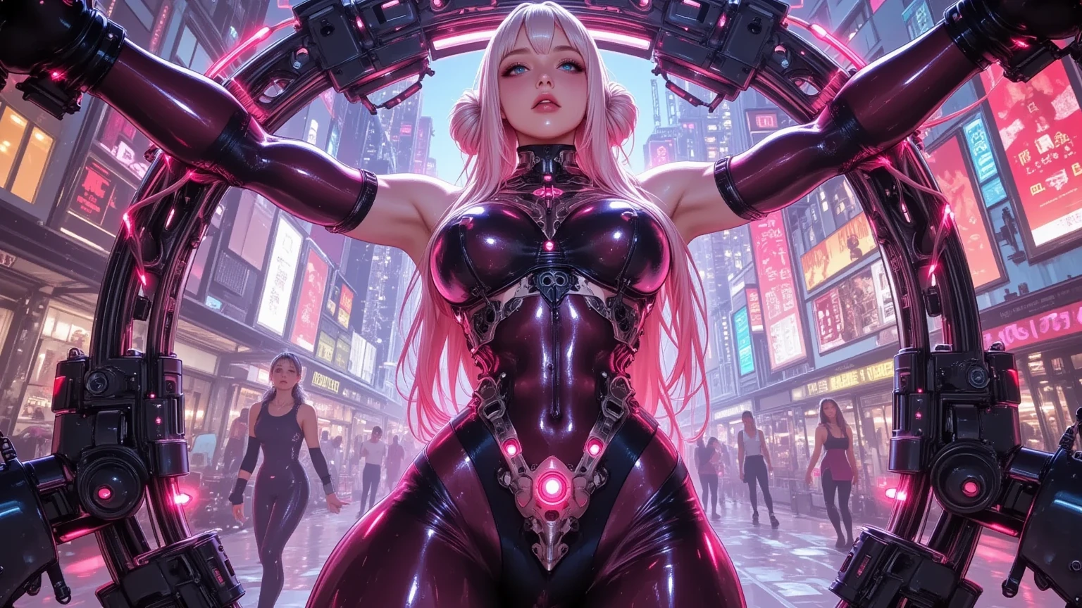 Pink battle armor、Goddess of War、Staff、High resolution、Unknown powers、thunder、Wind、inflammation、muscle、Planetary alignment、Starry Sky、Blue light、Laser beam、