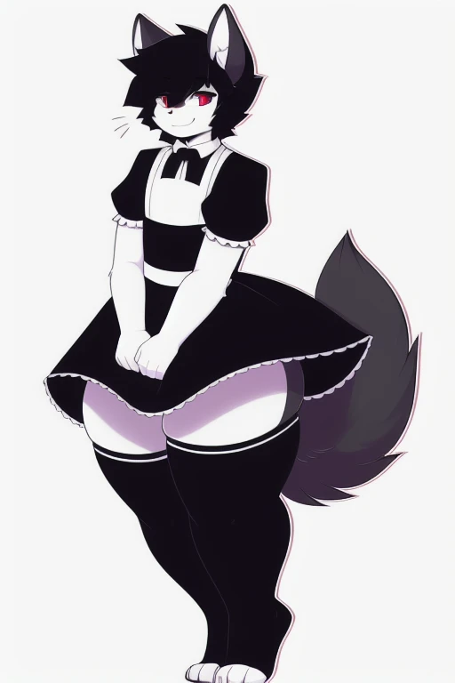 ((masterpiece, best quality)),(furry: 0.5), animal ears, 1girl, solo, maid, standing, pantyhose, smile, twintails, neckline, topless