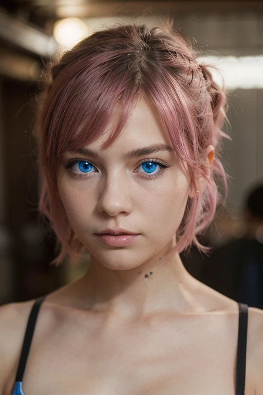 high resolution, masterpiece,Michon Shikisen, pink hair, alone, 1girl,external, Detailed background, Meticulous eyes , ((Blue Eyes))