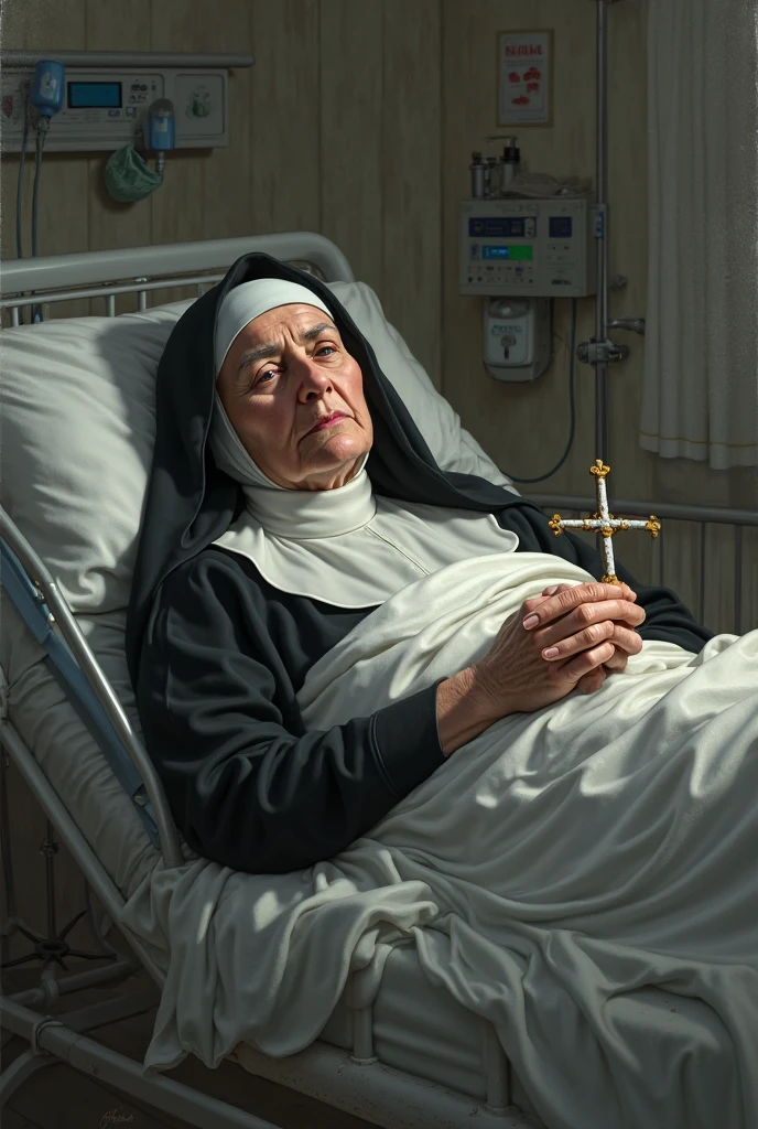 masterpiece, (old granny 90yo:1.4), Large breast hidden under shirt, 8k, (nsfw:1.2), (spread legs:1.3), (silk white clerical dress:1.6), (((close eyes open mouth))), (((lying down on bed))), sleeping, (from belove:1.4)
