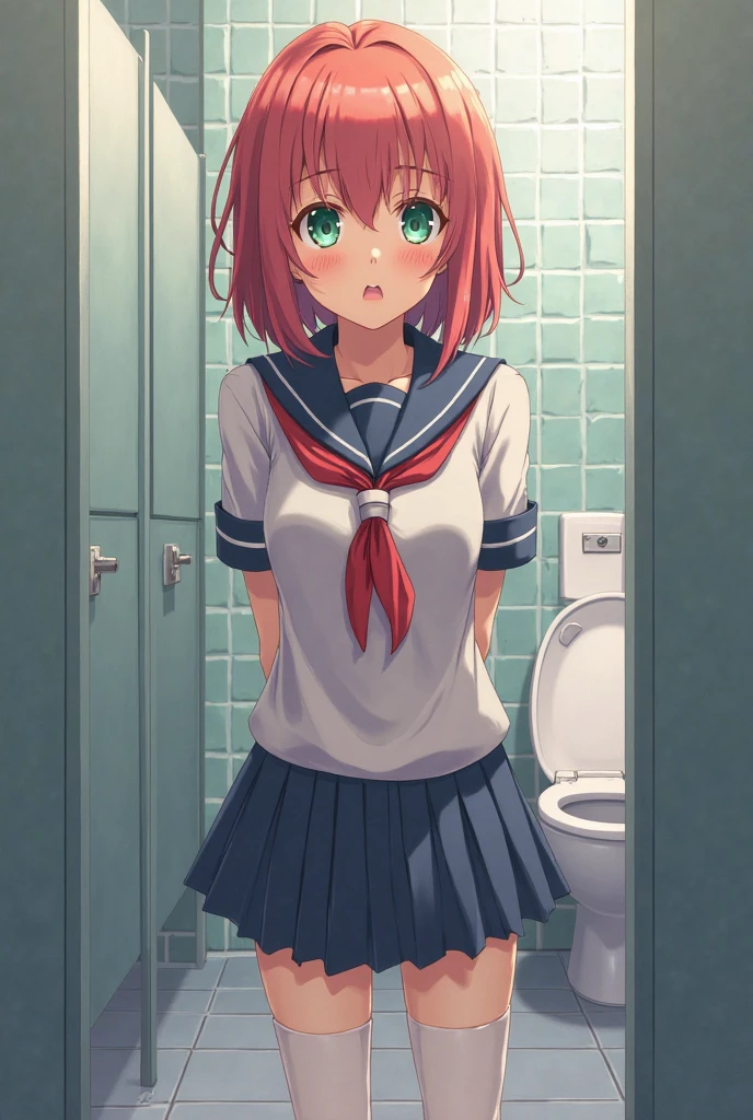 Sex addicted schoolgirl waiting for you in the toilets to do dirty things with you anime style
