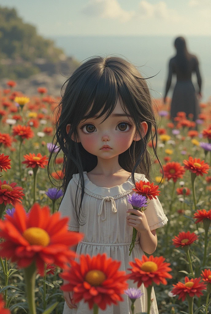 (pixarstyle: 1.25) waist-length portrait of a  girl with flower basket overgrown with poppy flower, natural skin texture, 4k textures, hdr, complex, highly detailed, sharp focus, cinematic look, hyper-detailed 
