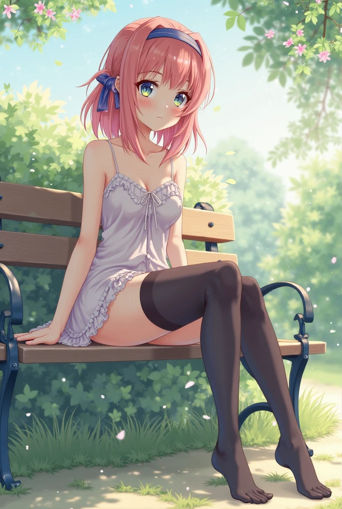 masterpiece, top-quality, Hi-Res, nn1,1girl, Hair Ribbon, short-hair, sitting on, Indoors, Lilac bra、Lilac underpants, the feet