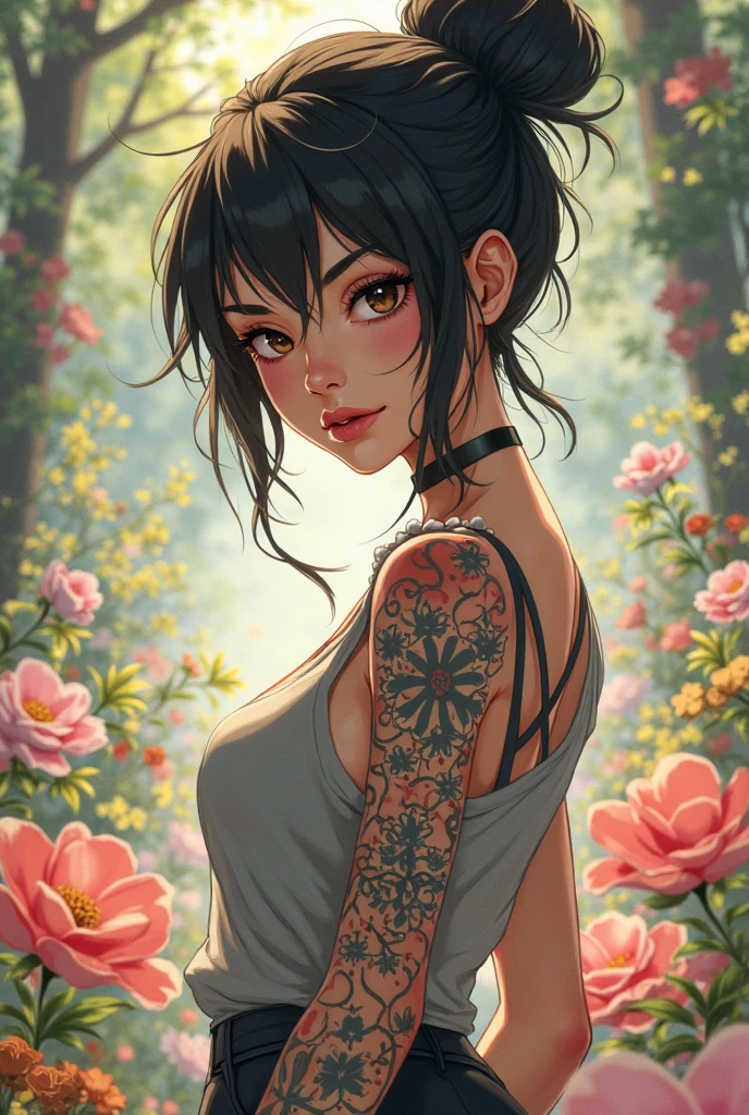 (very detailed background:1.0), (highly detailed background:1.0), (Masterpiece), High Quality, 1girl, woman, tattoo, irezumi, depth of field, dynamic lighting, high quality shadows, feminine, plunging neckline, breast curtains, Revealing clothes, , white dress, reze, purple hair