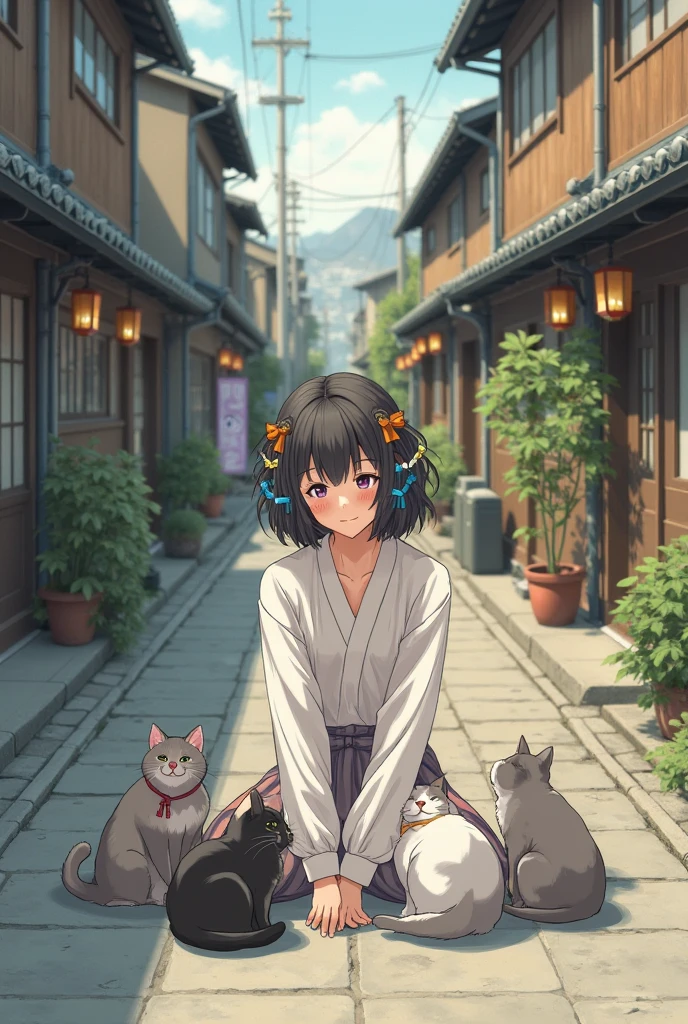 A cute girl, braid hairstyle, and black hair, With a face of joy, Tiger Tooth,Wearing clothes from the 80s, She was on a street.