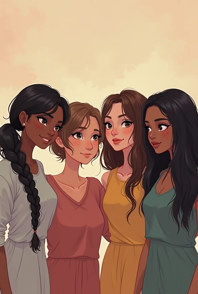 4 female friends with short hair braids, 2 with long hair