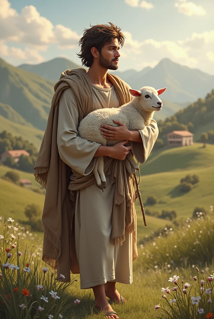 biblical history,
man puts the sheep on his shoulders, glad, and takes it back.