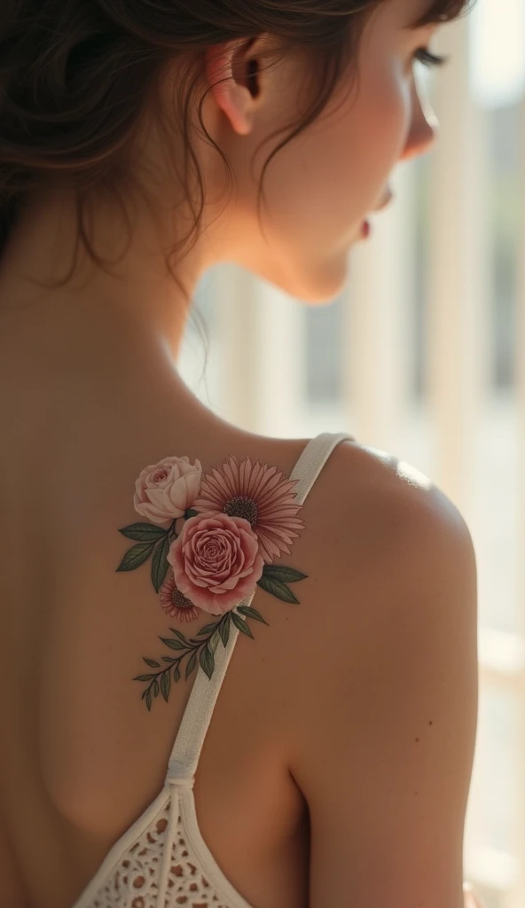 A pink flower on a cross tattoo