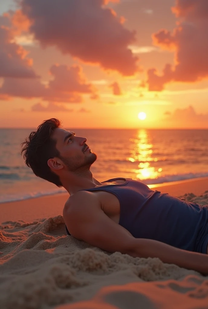 Man on a certain island asleep and totally naked with a perfect body and covered in