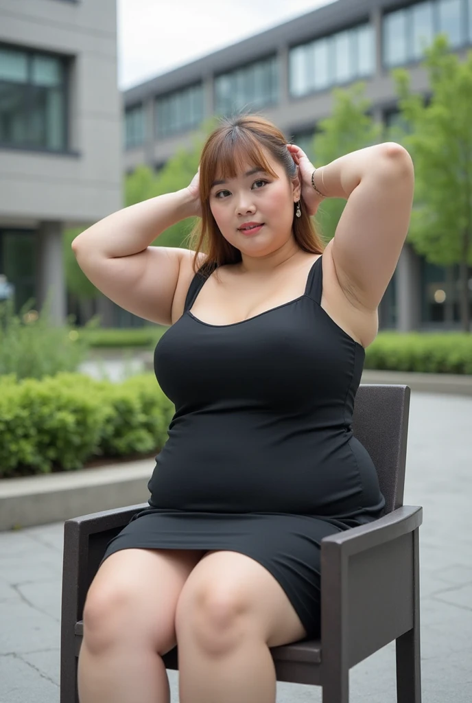 1 female, ((Overweight)), ((extremely fat)), ((Chubby)), One-shoulder dress, Japanese, road, 4K, High resolution, masterpiece, highest quality