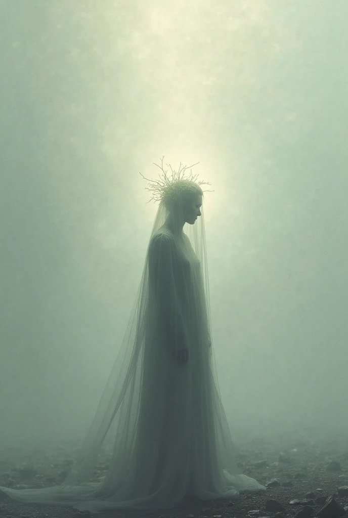 A curly-haired, ghost-like man with a gloomy atmosphere