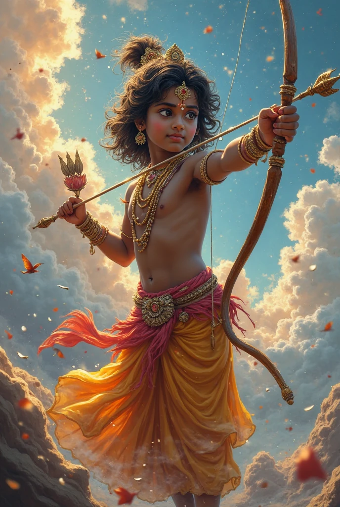 Childhood image of lord Ram with bow and arrow.and uravashi a name is written on image 