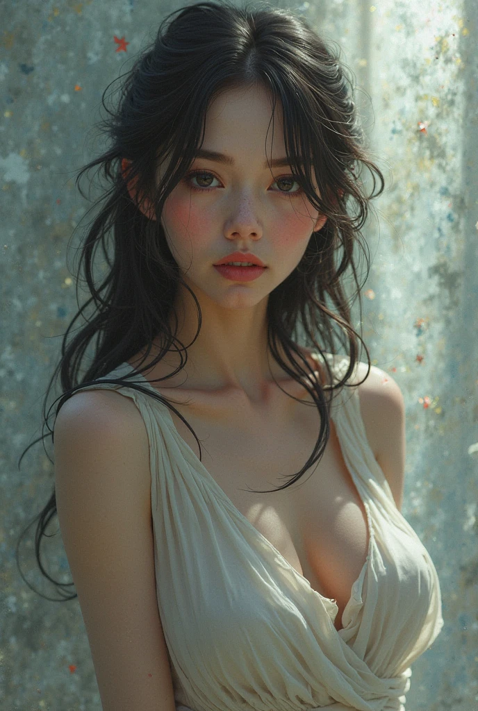 Best picture quality, masterpiece, ultra high resolution, (fidelity :1.4), photo, 1 girl,[(sadness)],white shirt, Dim, dark, desperate, pitying, pitiful, cinematic,tear,teardrop,(Torn clothes:1.5), (Wet clothes:1.4), bare shoulders,Real rain,wet hair,..