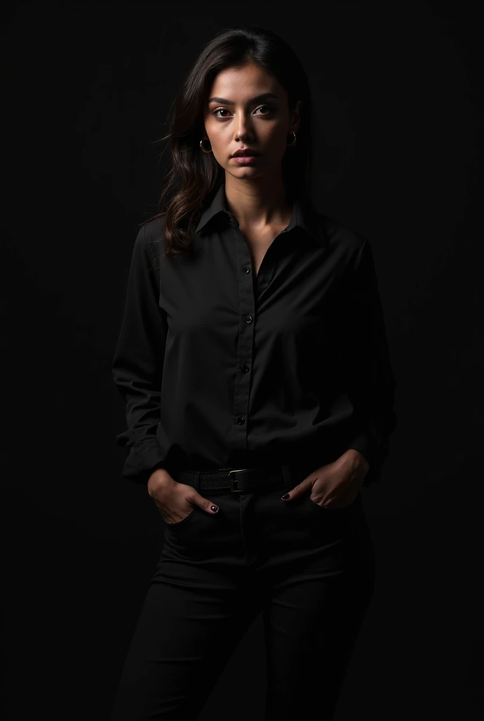 Best quality,life-like, masterpiece, high resolution, 1 middle-aged black woman, dressed in black choir pants and jacket,red blouse,black hair, beautiful face, physique, Tyndall effect, realistic, dark studio, rim lighting, duotone lighting, (high detail skin: 1.2), 8k uhd, DSLR, soft light, high quality, volumetric light, stealth shot, photo, high resolution, 4k, 8k, bokeh