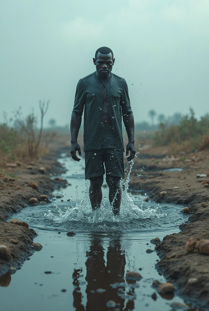 muddy body, mud, dirt, in a dark place, haunted,