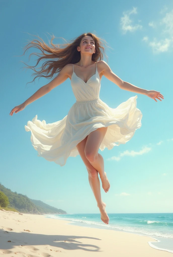 brunette flying