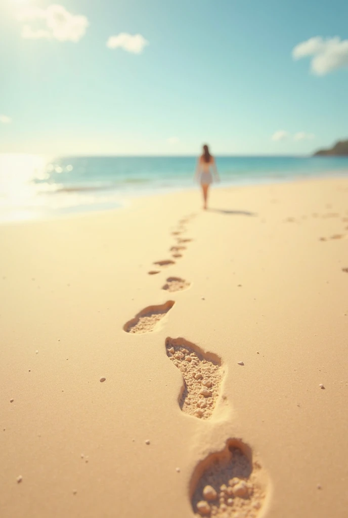 photo, 4k, wide angle,
woman barefeet walking on sandy beach leavings foot prints, sundown, blue_teal sea, rocky coast, sweet ass hairy,