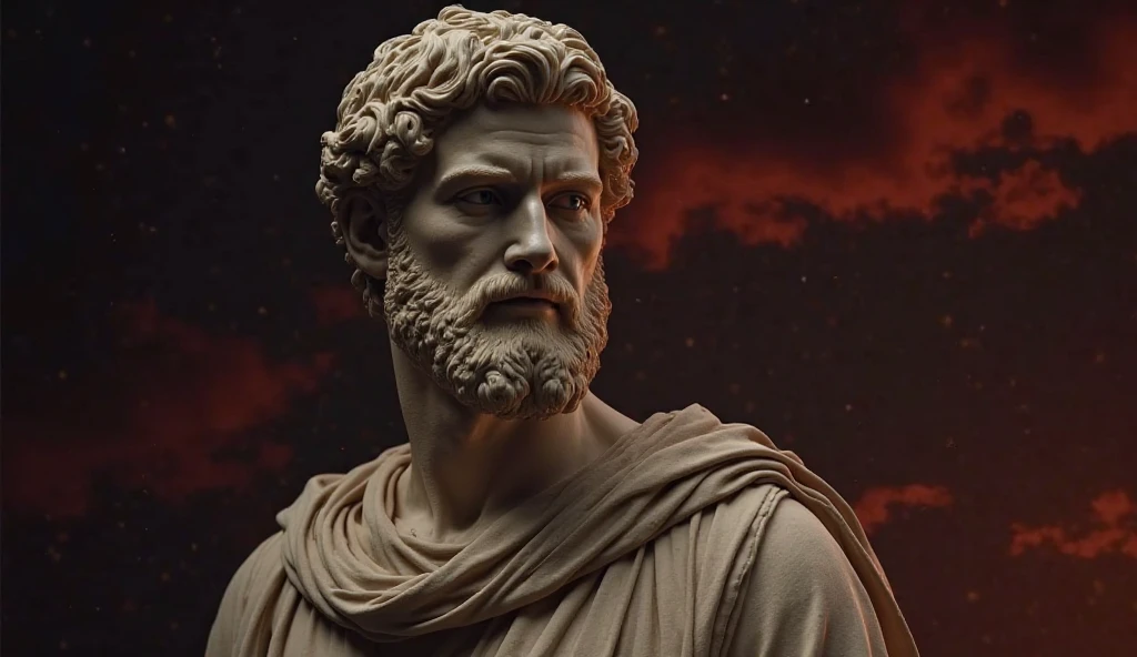 A Portrait Statue of the Stoic Marcus Aurelius in Black and White 4K,Face lateral, super realistic wallpaper,man strong,brawny