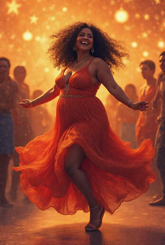 Pombagira laughing, Maria Padilha, elegant red dress, full body, hair thrown on her face, terror. Background: cinematic cabaret, extreme realistic, light particles, maximum focus, realistic body, realistic face, professional lighting, octane render, beautiful features, unlimited light, magnificent, detailed skin texture, extreme details, cinematic lighting, (masterpiece), (ultra detailed), (Ultra-HD), focus --auto --s2