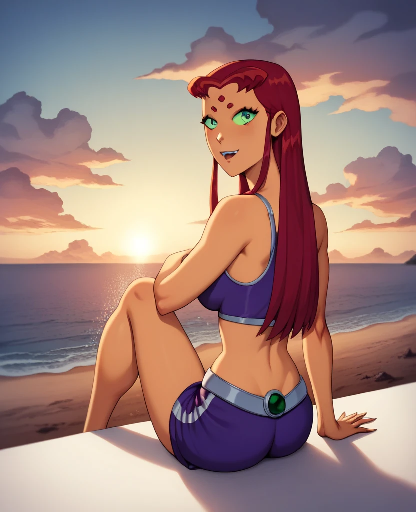 Star Butterfly cartoon character, bikini, beach, sitting with legs open --auto --s2