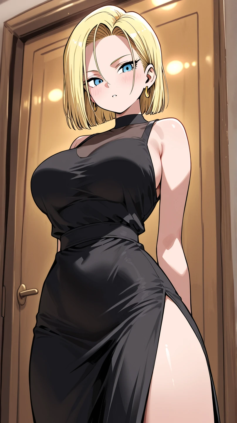 、(masterpiece、Highest quality)、Highest quality, Ultra-high resolution, (((masterpiece))), alone, Sweat、Big eyes, Please show me your armpits, No sleeve、Outdoor、Floral dress、Composition from the front、(Cut the back hair short、short hair、blonde、woman)、Shortcuts、Embarrassed face、Cut your hair short、可愛いwomanの子、Big Breasts