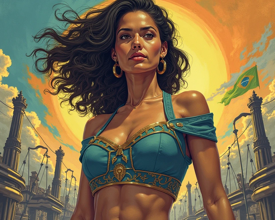 (sfw)Arte inspirada John Buscema,1girl, longo cabelo castanho, magro, olhando para o site, pirate captain, kalap, mar, em navio pirata, arma de fogo, obra-prima, detalhado, maduro, cores vivas, high saturated