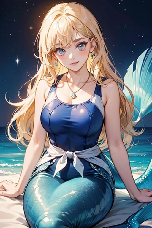 she has blond hair and resembles a mermaid. She appears to wear a pink inner tube around her waist. SPARKLE; GLITTER
