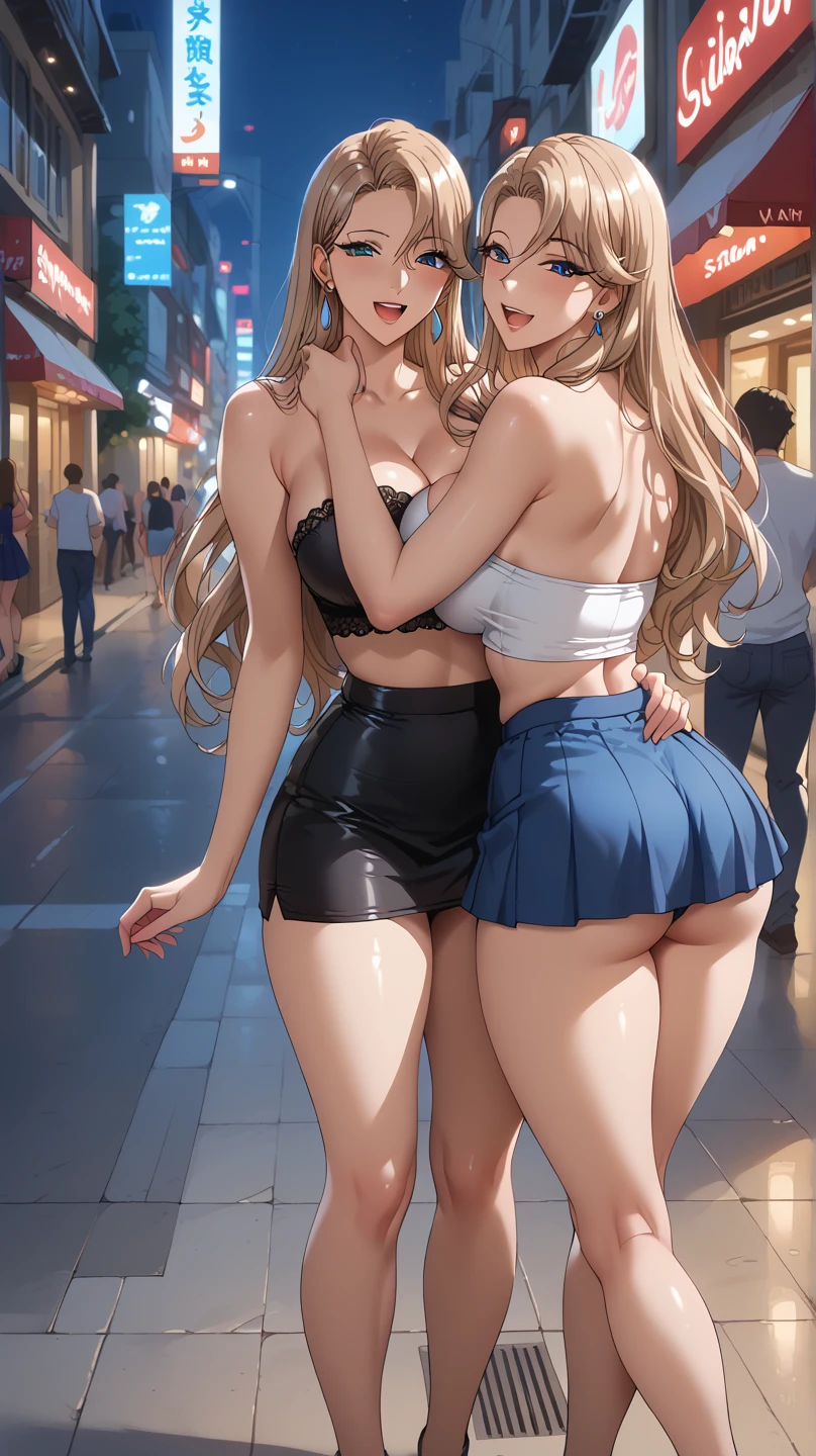 (masterpiece:1.2, highest quality), (realistic, photorealistic:1.4), (topless:1.8,full nude:1.8),beautiful illustrations, (natural side lighting, movie lighting),
looking at the viewer, ((2 girls:1.7)),((Black-haired beauty and blonde beauty)), Japanese, perfect face, Cute symmetrical face, shiny skin, baby face,
(long hair, straight hair, sideburns), flowing bangs, blue eyed idol chest, seductive thighs, big ass), earrings,
beautiful hair, beautiful face, fine and beautiful eyes, beautiful clavicle, beautiful body, beautiful breasts, beautiful thighs, beautiful feet, beautiful fingers, black plaid pleated mini skirt,panties,open your legs:1.7,toes)), perfect body beauty:1.4、
(beautiful scenery), evening, (cafe shop), Are standing, (nice smile, upper grade),