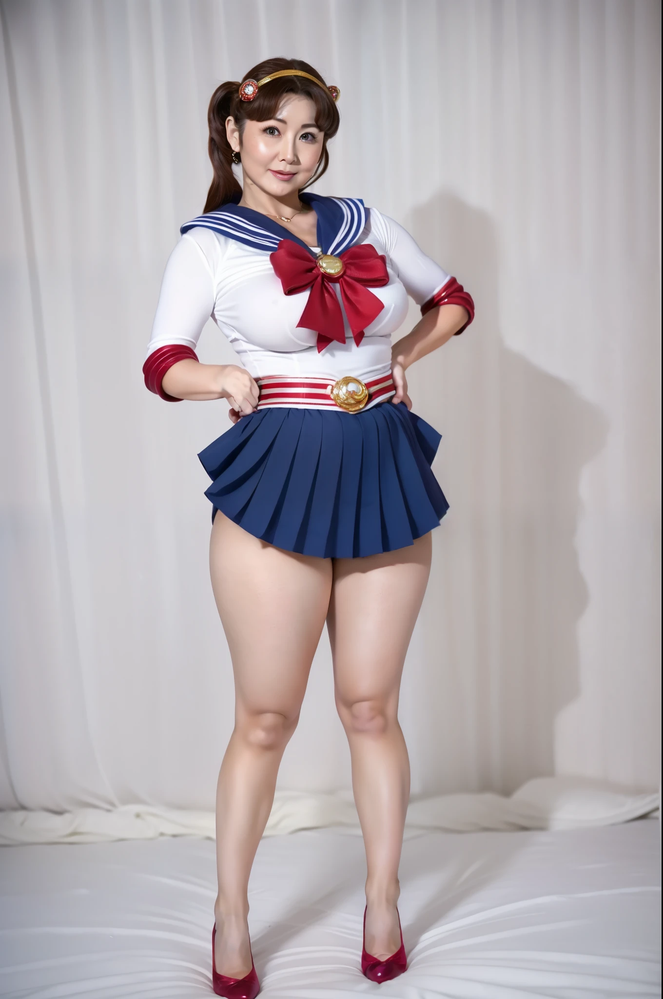 mature attractive woman、((chubby))、Big Breasts、((Sailor Moon Cosplay ))、masterpiece、Highest Quality
