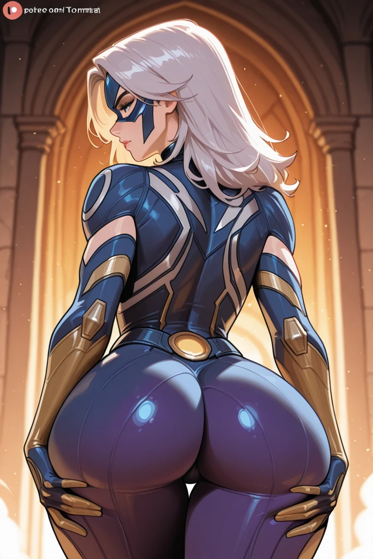 masterpiece,best quality,high resolution,8k,ultra HD,wallpaper,illustration,perfect face,cowboy shot,(beautiful detailed eyes:1.2),extremely detailed face,perfect lighting,extremely detailed CG,perfect hands,perfect anatomy,perfect body,perfect hands,perfect fingers,1woman,full body,(muscle fighter:1.1),yellow medium hair,purple eyes,(large breasts:1.3),(Medium ass:1.2),medium nipples,purple full body tights costume,purple eye mask,clothed,,collarbone,,looking at viewer,sexy look  pose,Steam,Wet,sweat,city,