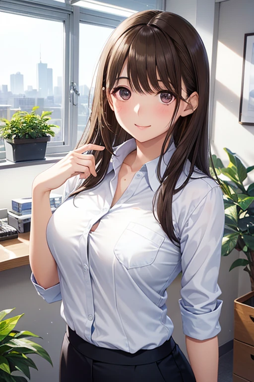 (8K), (Best Quality), (masutepiece: 1.2)　　sexy woman operating a computer、Happy look、smil、s Office