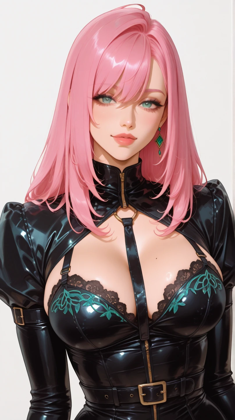 (masterpiece, best quality), shiny face, shiny skin, best quality, ultra-high resolution, depth of field,  intricate details, thin, ((slim)), beautiful girl, Light pink hair, white skin, light purple eyes, sharp jawline, cropped jacket, messy hair, plump lips, upper body, smirk, plum areolas, light colored areolas, Puffy nipples, puffy areolas, both sides of tits is in the flame, detailed eyes, detailed tits, enhanced tits tufts, detailed face, detailed tits, detailed vagina, light pink nipples, whole body