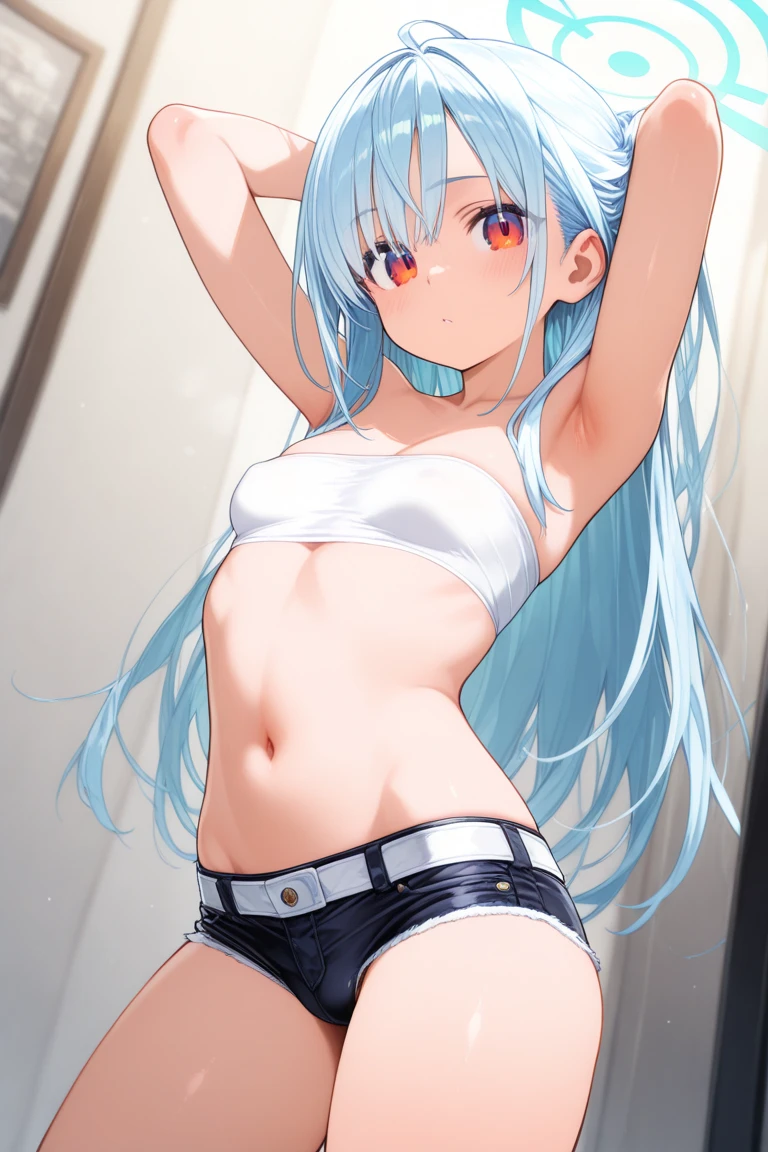 masterpiece, best quality, ultra-detailed,
aatsumugi, long hair, low-tied long hair, sky blue hair, blunt bangs, hairclip, bikini under clothes, black bikini, t-shirt, see-through,
<lora:shiraishi_tsumugi_v1:0.7> <lora:gekioko_v200:1> <lora:bikini_under_clothes_v0.2:1>