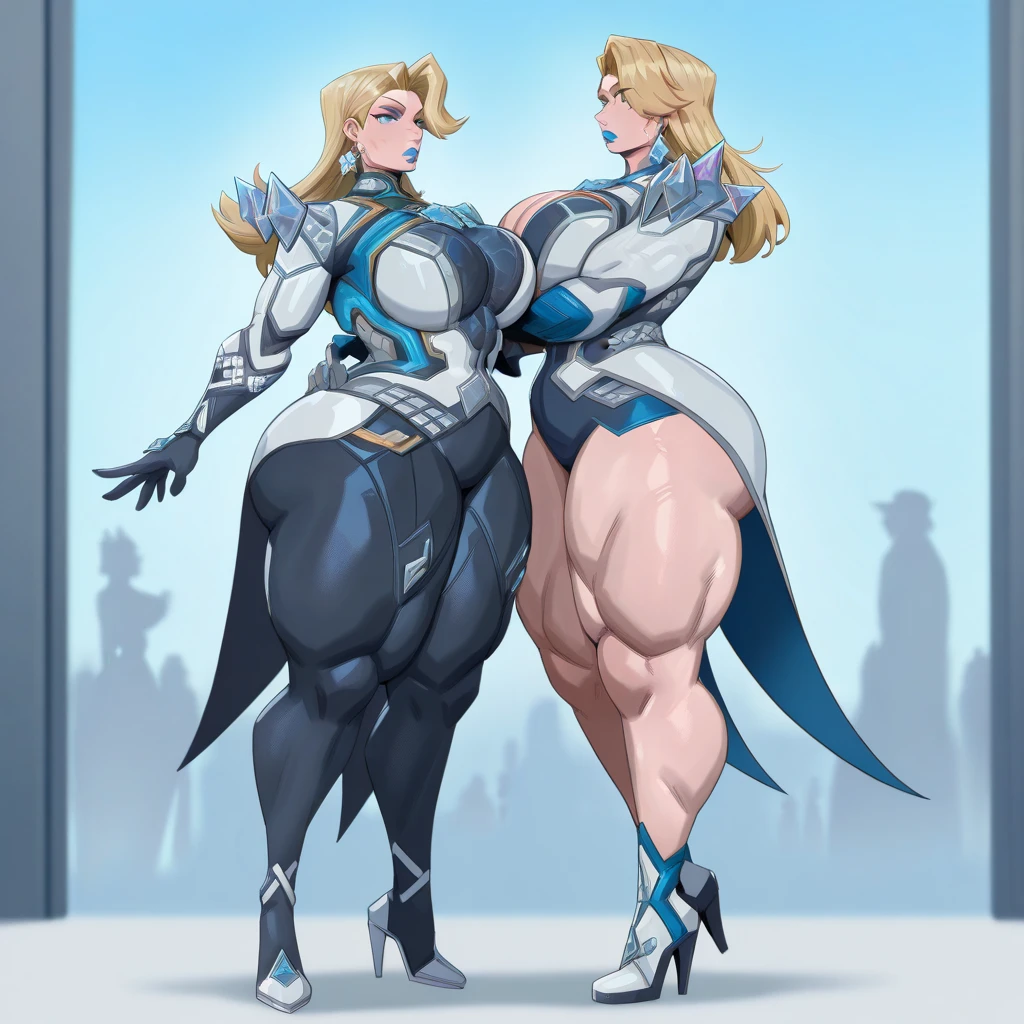 tanned Brazilian woman, dark-skinned girl, Two girlfriends, muscular legs, muscular calves, Strong legs, muscular hips, wide thighs, Curvy hips, high-heeled sandals, tights in a net, Stiletto heels, Women's business suit with a short skirt, large ring earrings, He really wants to pee, one comforts the other, caress each other, walking at the park, Leg by foot, wants to pee, desperately wants to pee, wants to urinate, An expression of shame on his face, confusion, crying, Palm on stomach, crumples the hem of the skirt with his hands, Knees clenched, Hips clenched, Tense posture, bites his lower lip, full bladder, terribly wants to go to the toilet, anatomically correct, Realistic,