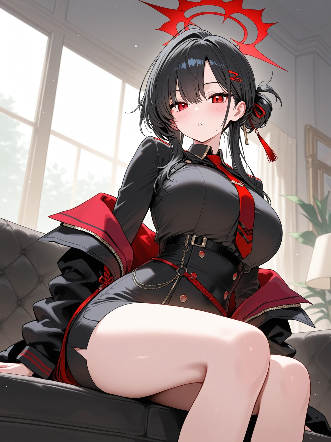 "(masterpiece:1.1), best quality, NSFW,
1girl, gyaru, (80s anime style:1.3), (eyelashes:1.5), (loli:1.2),
(intricate high detailed body:1.2),
black hair,
(hair slicked back:1.2), (long hair, straight hair:1.1),
red eyes, (gothic makeup, red lip stick, eye shadow:1.1),
(pale skin:1.1), (slim body:1.2), (large breasts:1.1),
(angry, smile:1.2), (blush:1.1),
(school uniform, skirt, midriff peek:1.1), (cleavage cutout:1.1),
belts, bracelet, necklace, hair ornament,
standing, crossed arms,
upper body,
(classroom:1.2)"
