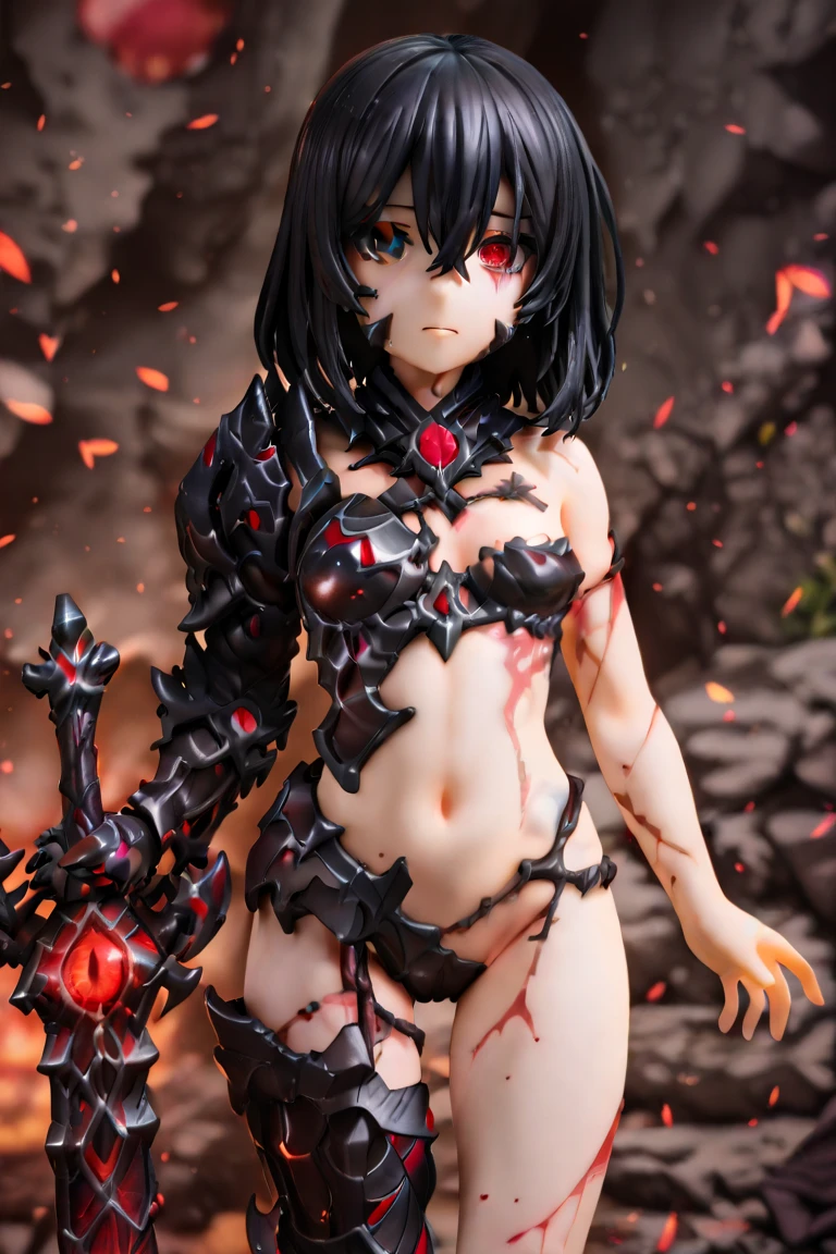 girl, Rotten Zombie Warrior, Evil look, sexy,  Wield a spear, Demon Armor, Face Paint, Body Paint, Red glowing eyes, Combat Stance, Vibrant appearance, Creative Action, Imaginative, Sensual, Voluntary, Highest quality, Skin Texture, Intricate details, (Cinema Lighting), RAW Photos, 8k
